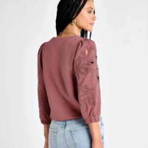 NWT Splendid Navy Serena Embroidered Sweatshirt, Sz - Sm